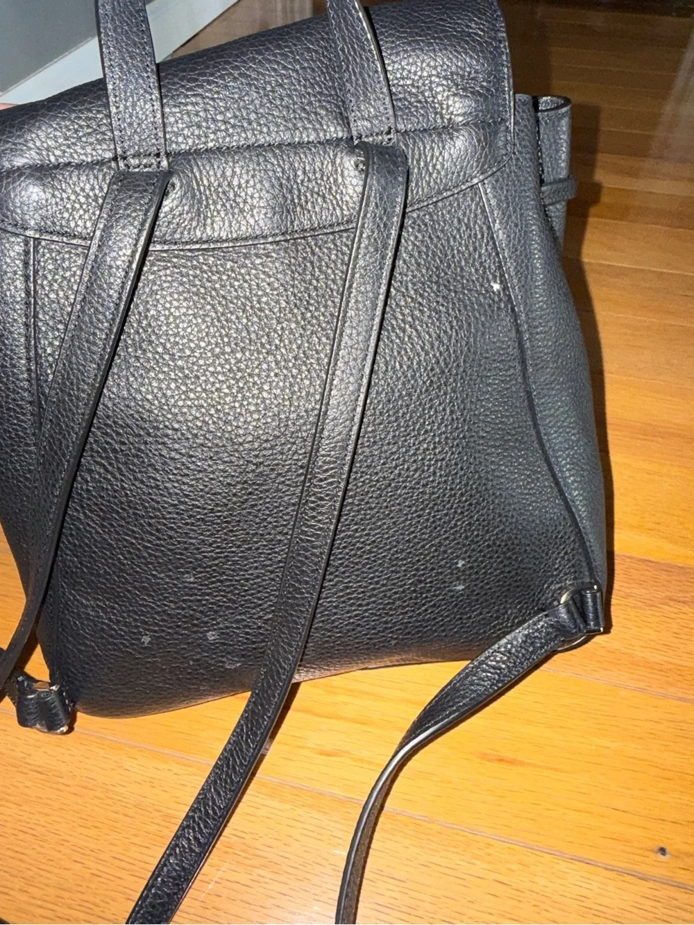 kate spade Black Pebbled Leather Mini Backpack with Gold Logo
